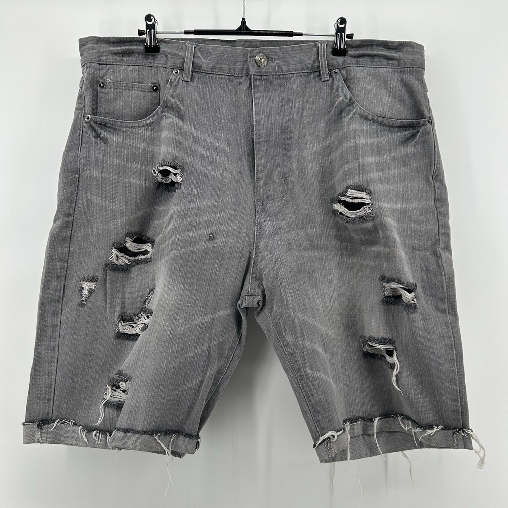 CSG Mens 38 Gray Distressed Denim Shorts Raw Hem Cutoff Jean Shorts Grunge Urban